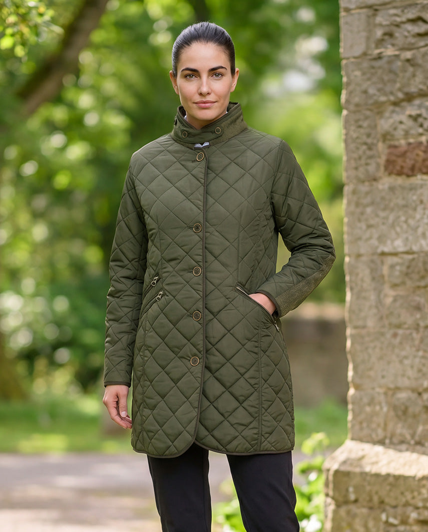 Quilted coat ''Gabby'' with tweed trim in olive