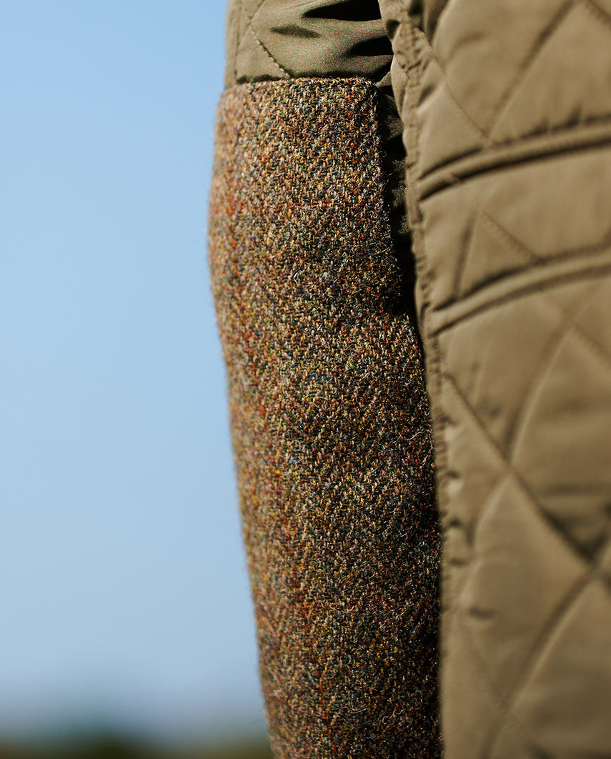 Steppmantel ''Gabby'' mit Tweed Besatz in oliv
