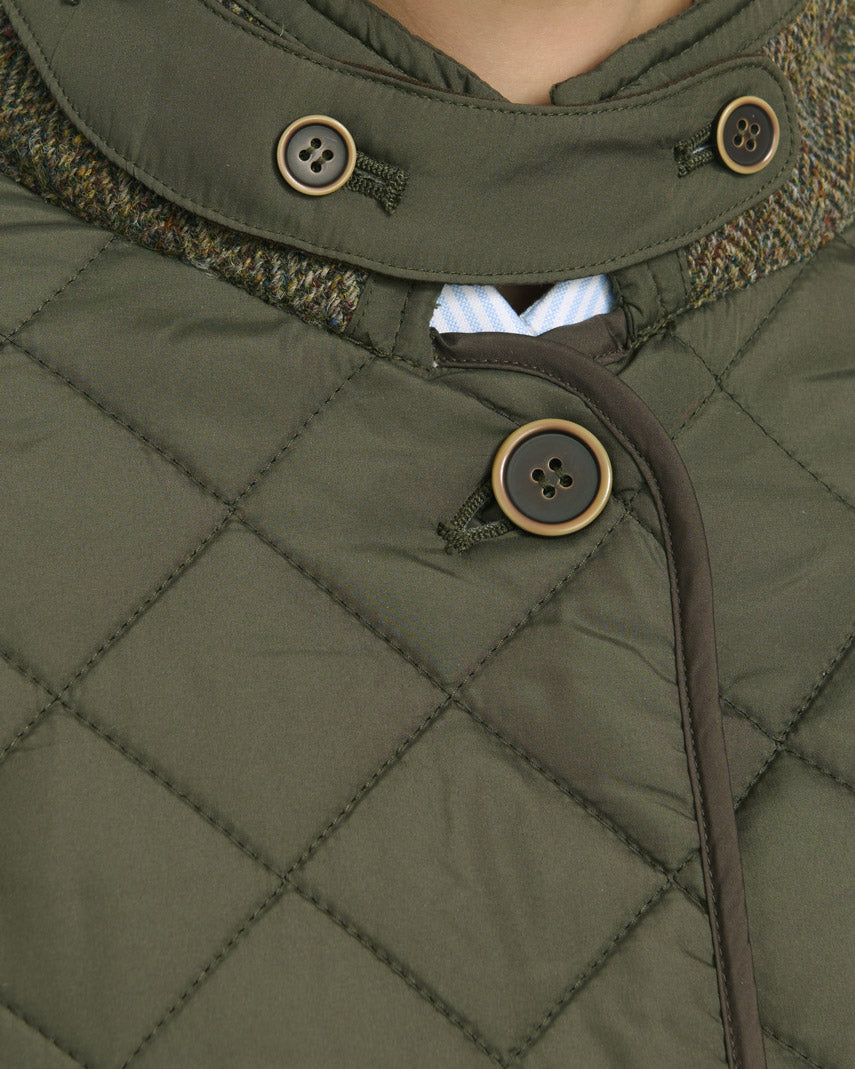 Quilted coat ''Gabby'' with tweed trim in olive