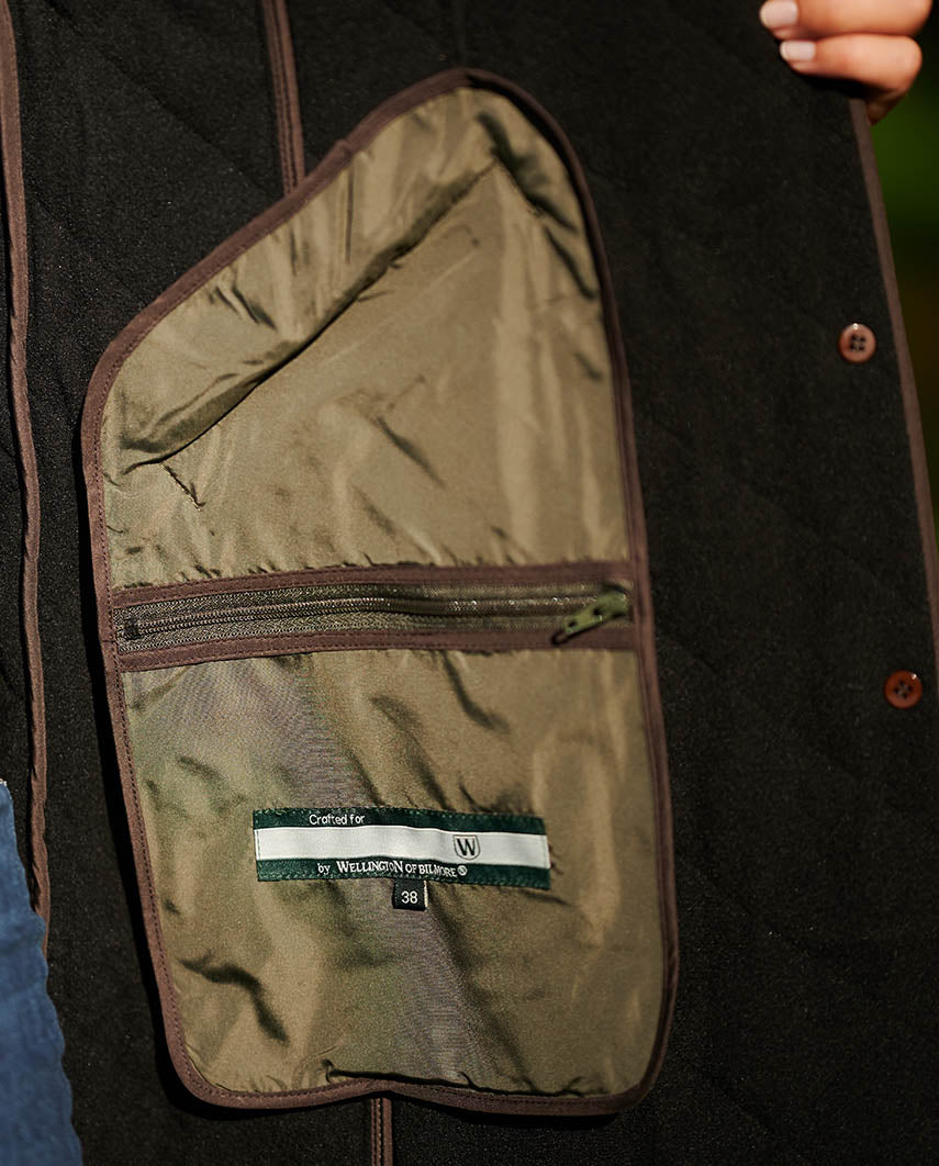 Steppmantel ''Gabby'' mit Tweed Besatz in oliv