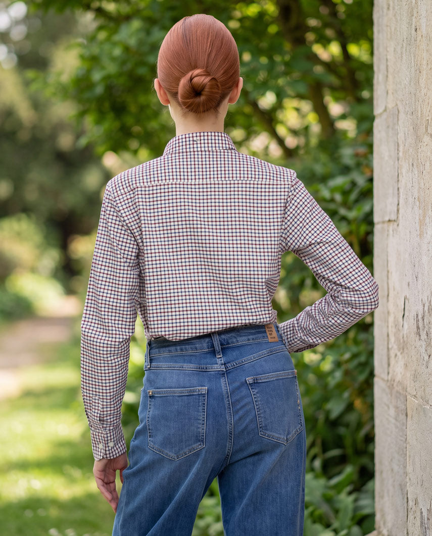 Button-Down Damenbluse "Stella" in vine blue check