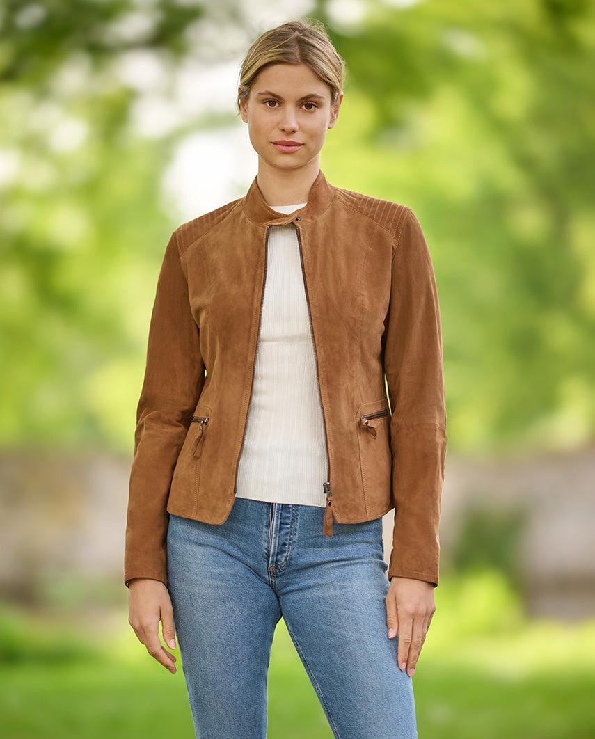 Damen Lederjacke ''Janna'' in cognac im eleganten Biker-Style