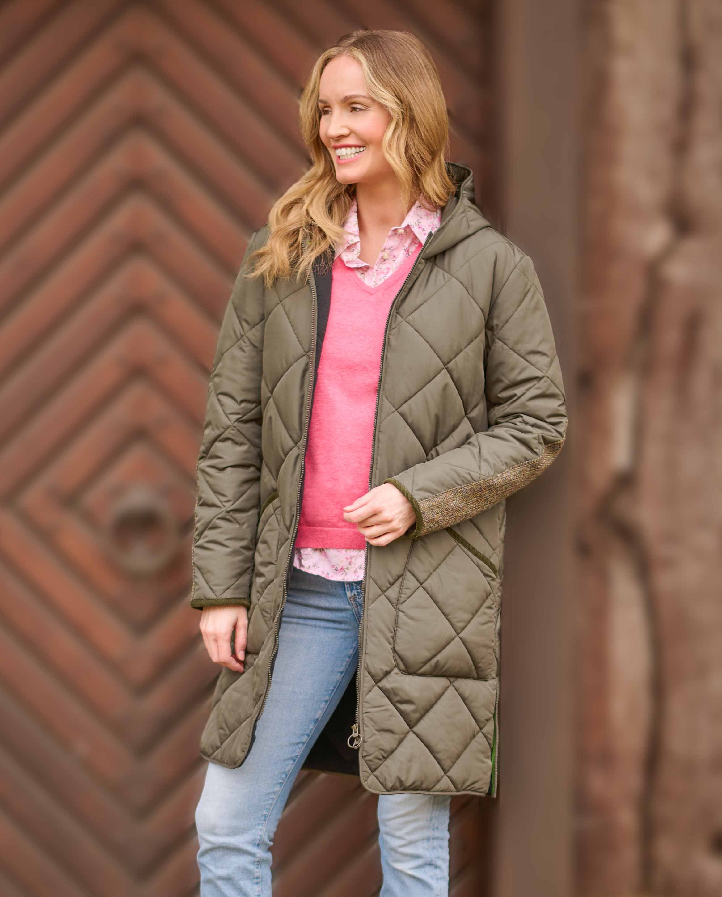Women's quilted coat ''Perth Polar'' with polar fleece & tweed applications in olive