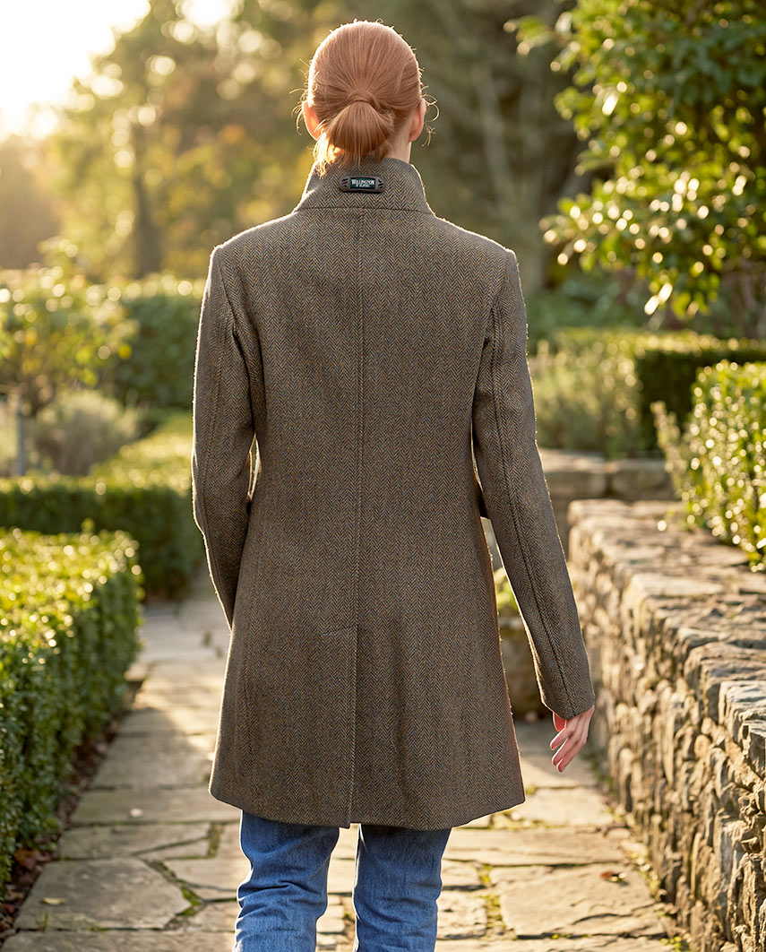 Tweed mantel "Paula" van wol-kasjmier in Green Hill Tweed