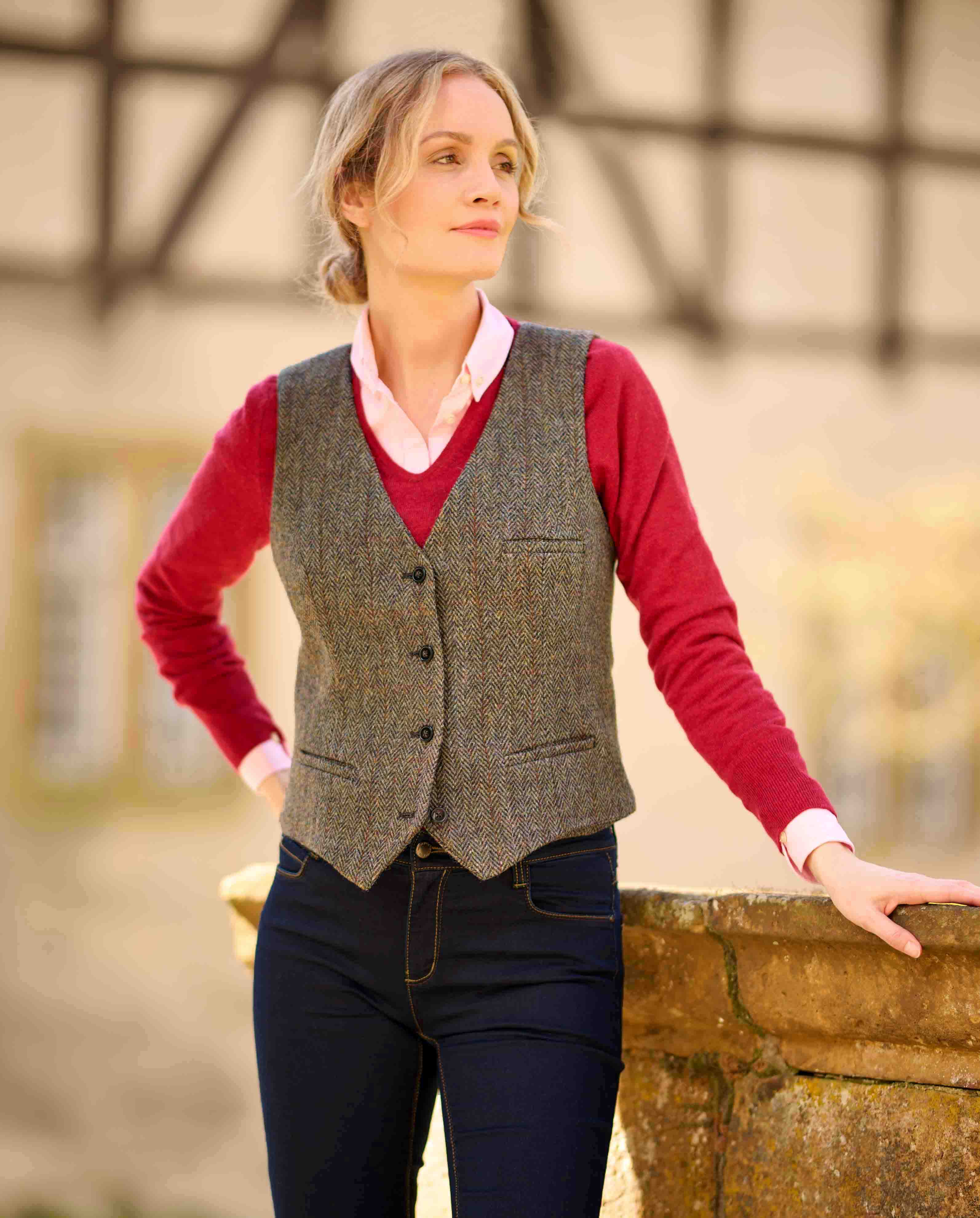 Damen Harris Tweed Weste "Lea" in evergreen
