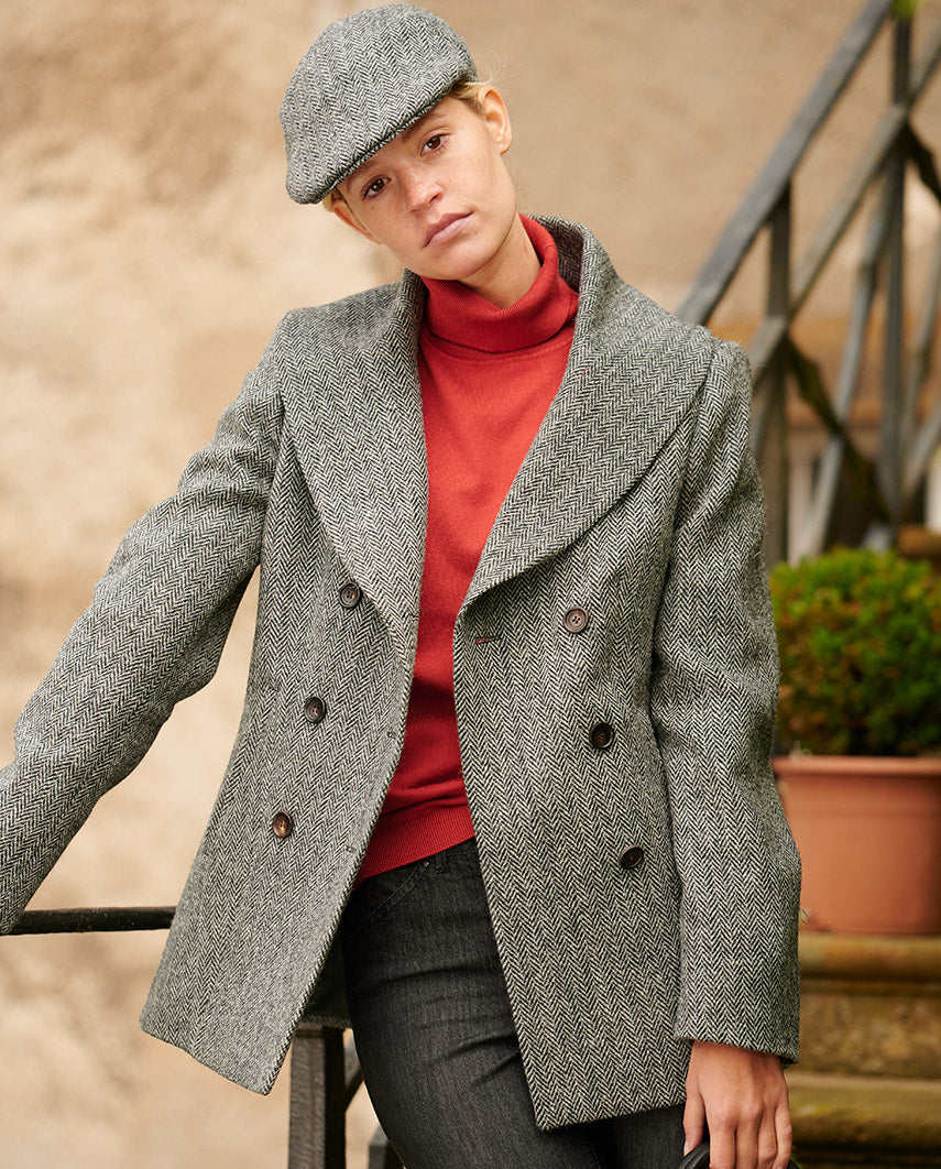 Caban ''Kathy'' the 'Pea Coat' for women in black Herringbone