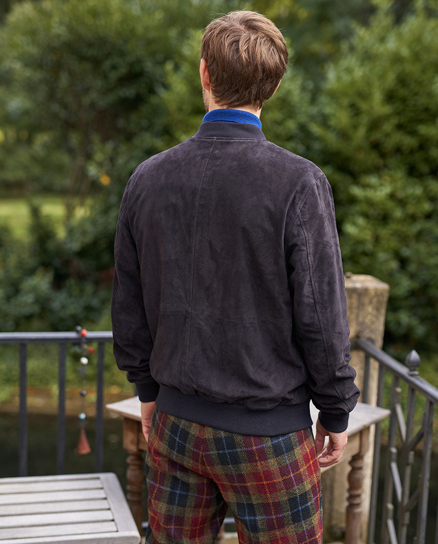 Men's leather blouson ”Bomber” made of goat suede in navy