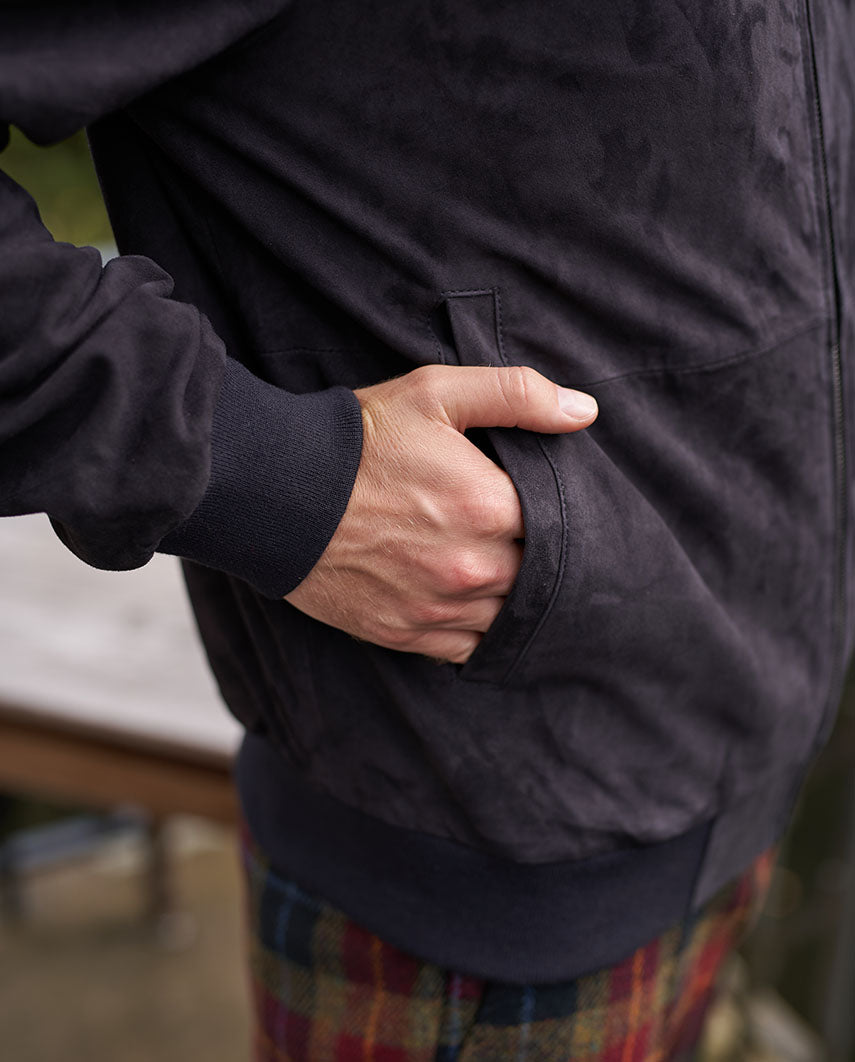 Herren Lederblouson "Bomber" aus Ziegenvelours in navy