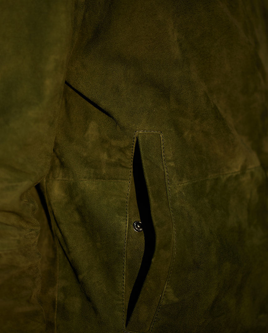 Herren Leder Blouson ''Bomber'' aus Ziegenvelours in grün
