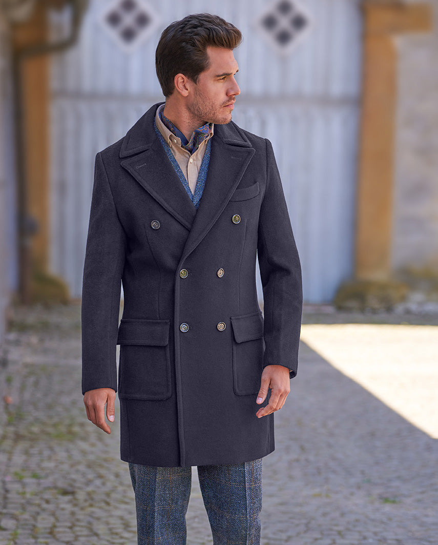 Herrenmantel ‚,Dorchester'‘ – Zweireiher in Navy aus edlem Woll-Kaschmir