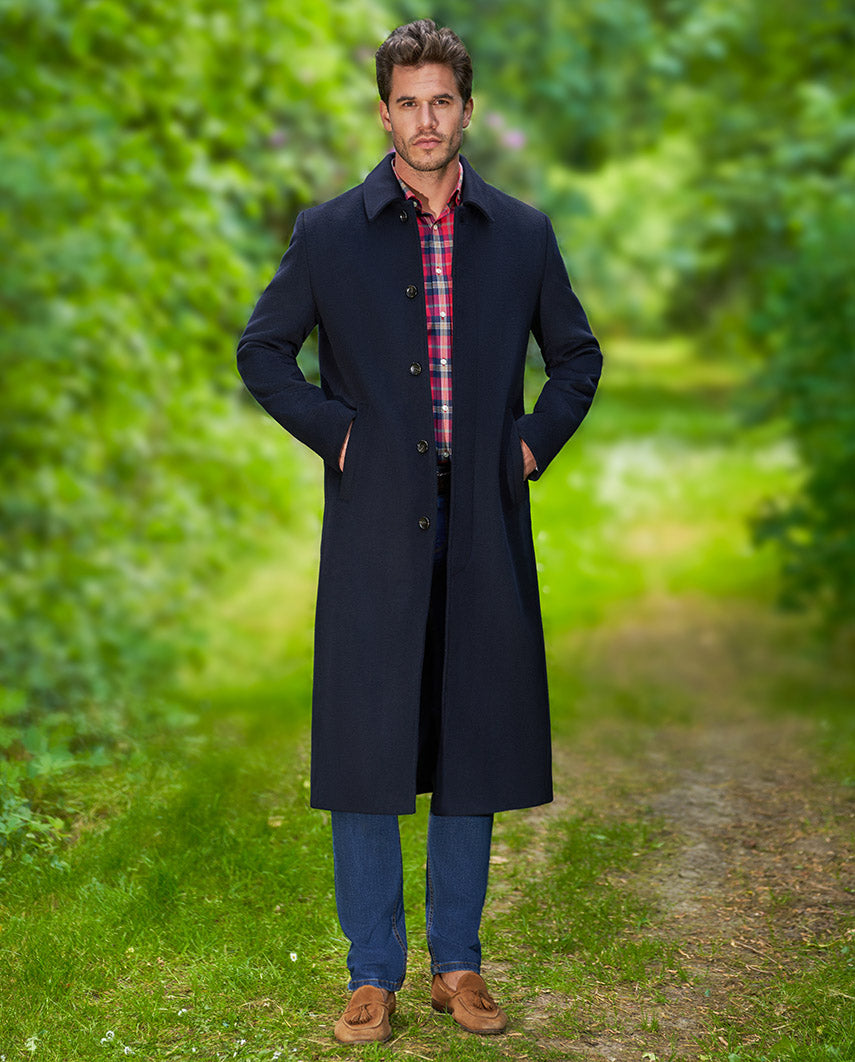 Langer Herrenmantel „Delchester“ aus Woll-Kaschmir in Navy
