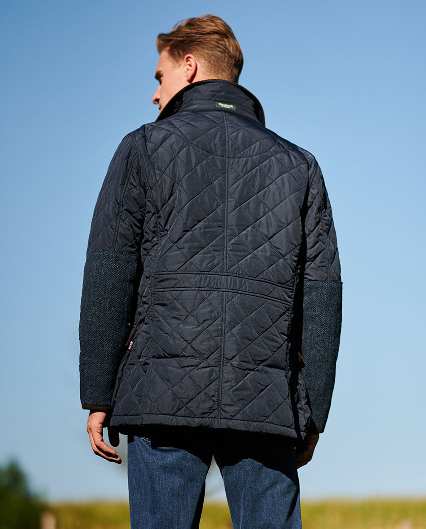 Herren Steppjacke ''Boston'' in navy mit Harris Tweed Applikationen