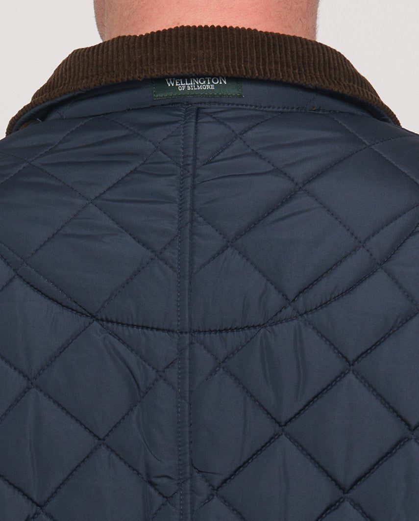 Men's quilted jacket ''Boston'' in navy with Harris Tweed applications