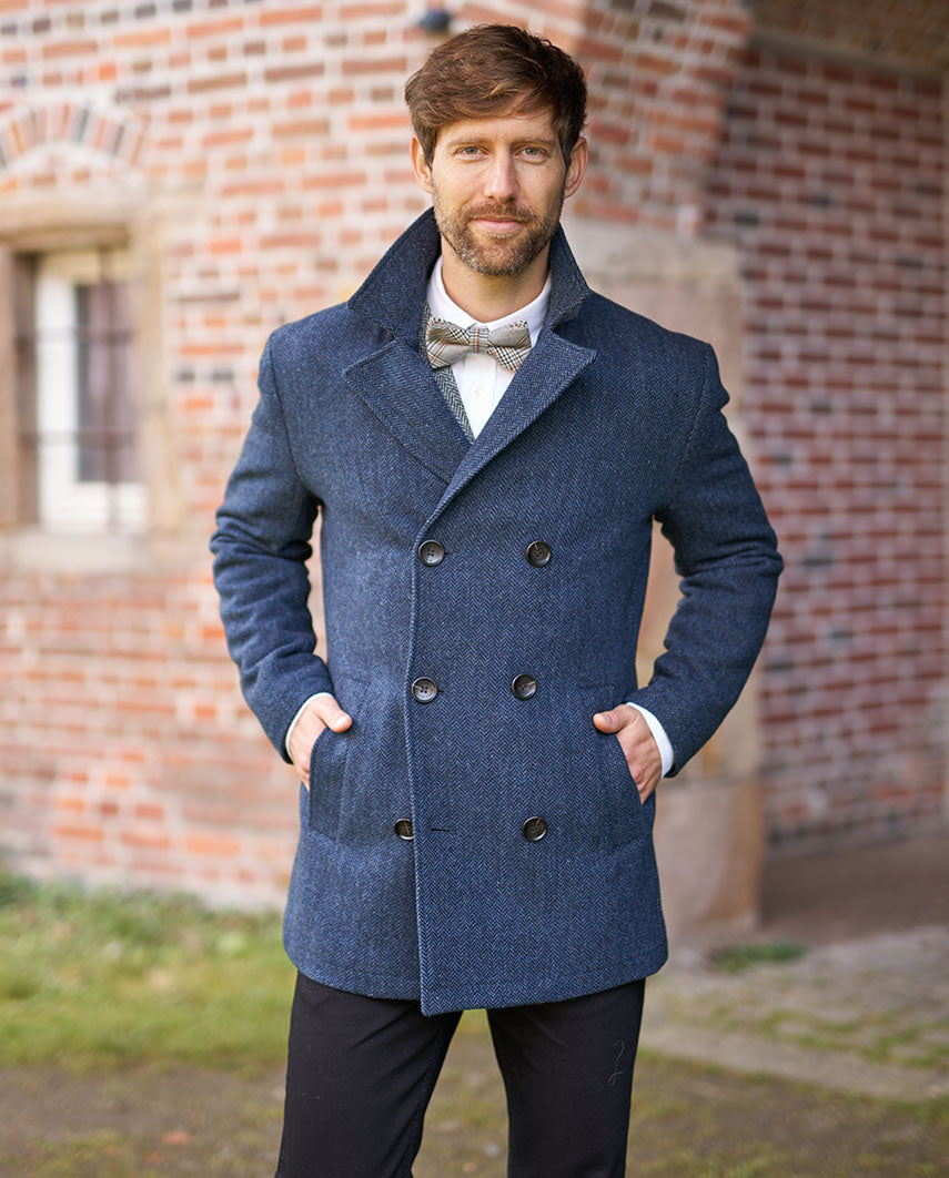 Men's pea coat ''Seaberg" in herringbone tweed