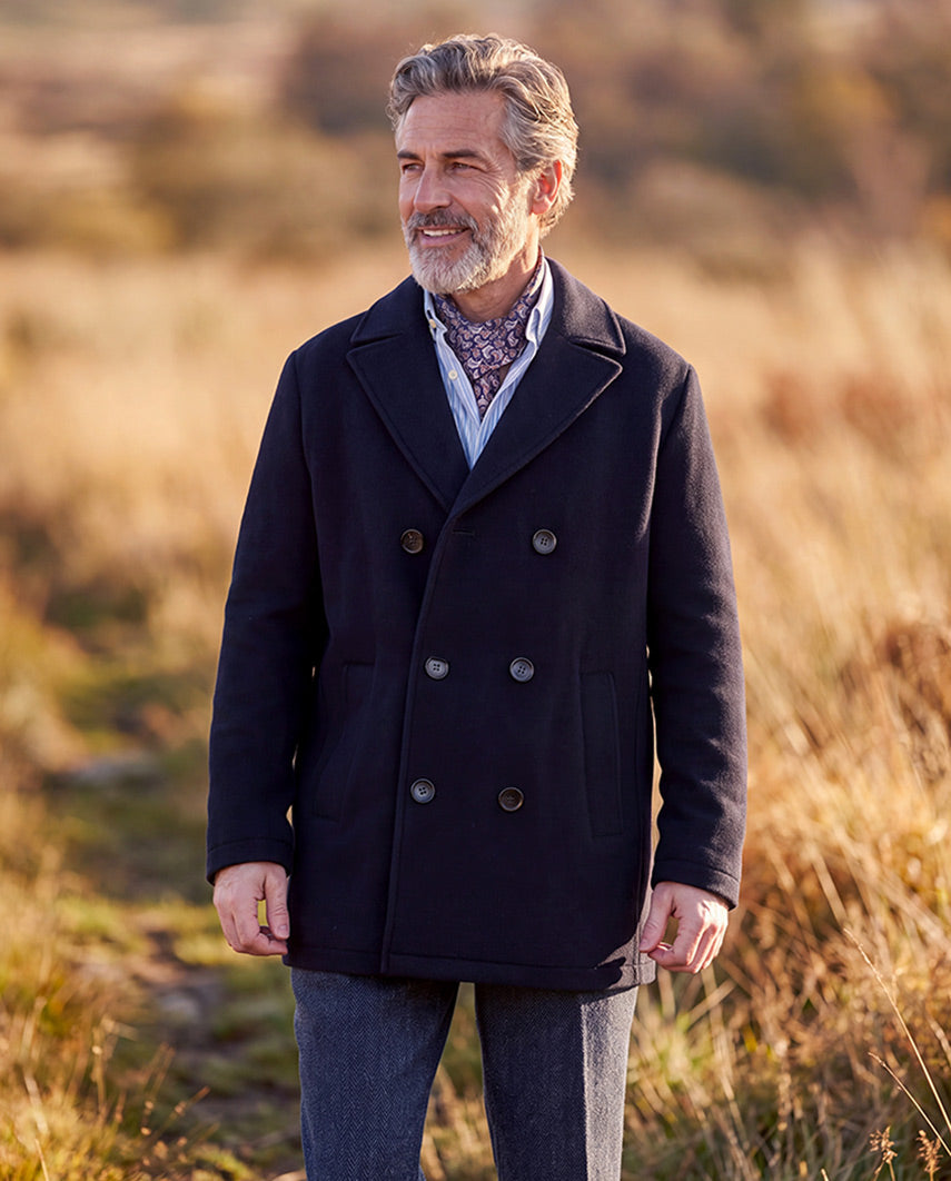 Men's pea coat "Seaberg" in navy made of wool-cashmere blend