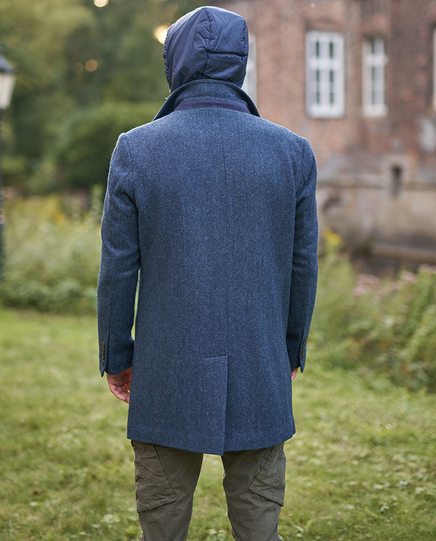 Herren Kurzmantel ”Flynston” mit Westeneinsatz in blue Herringbone