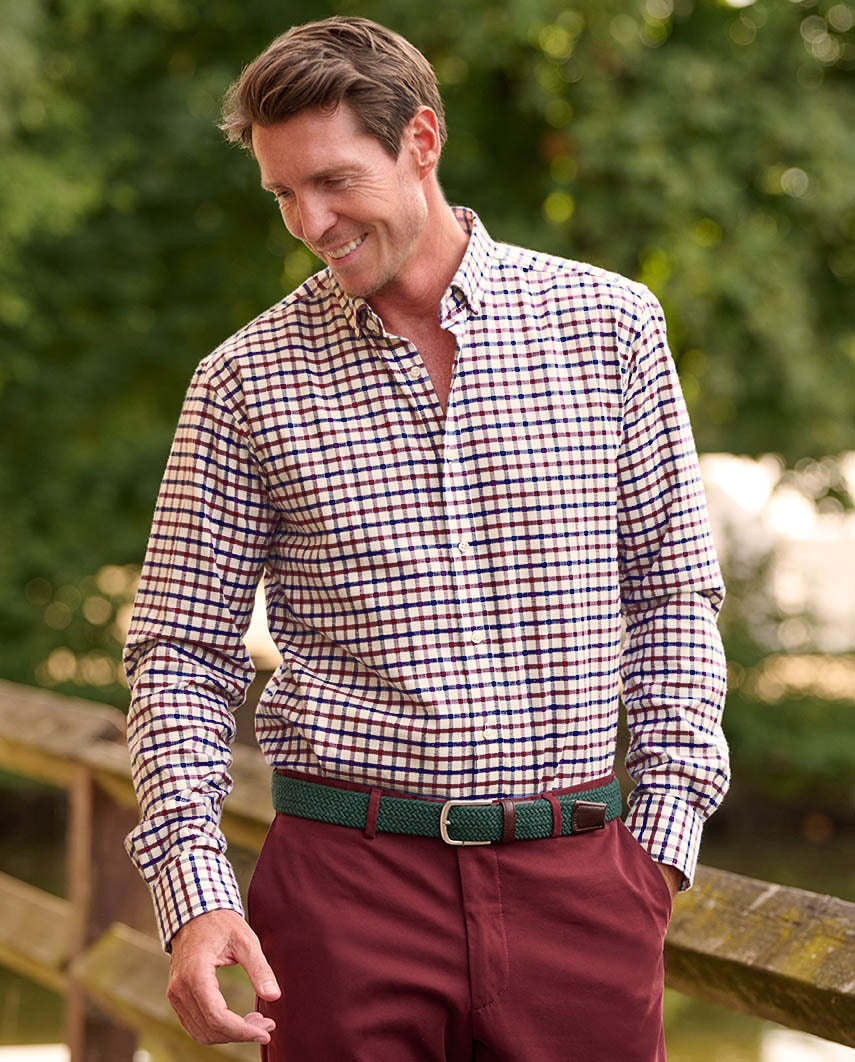Button Down Hemd ”Steward” im weinrot-blauen Fensterkaro