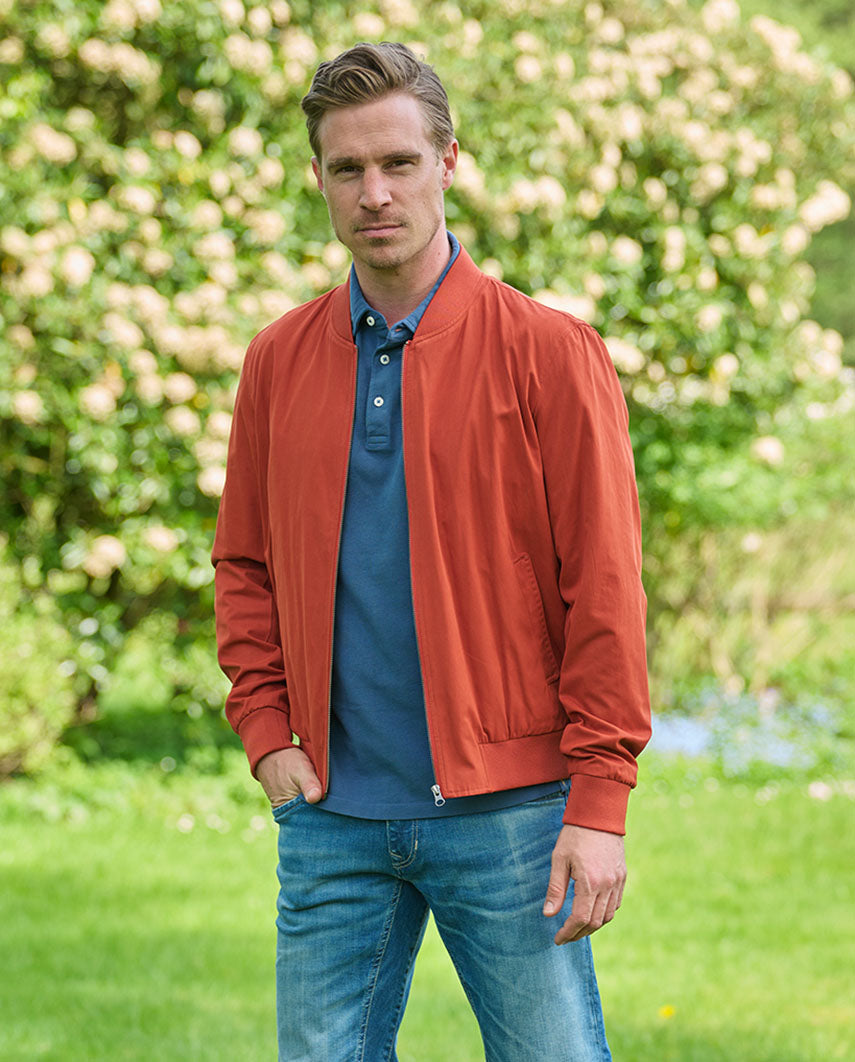 Men's blouson ”English Lumber” with velvety feel in burnt orange
