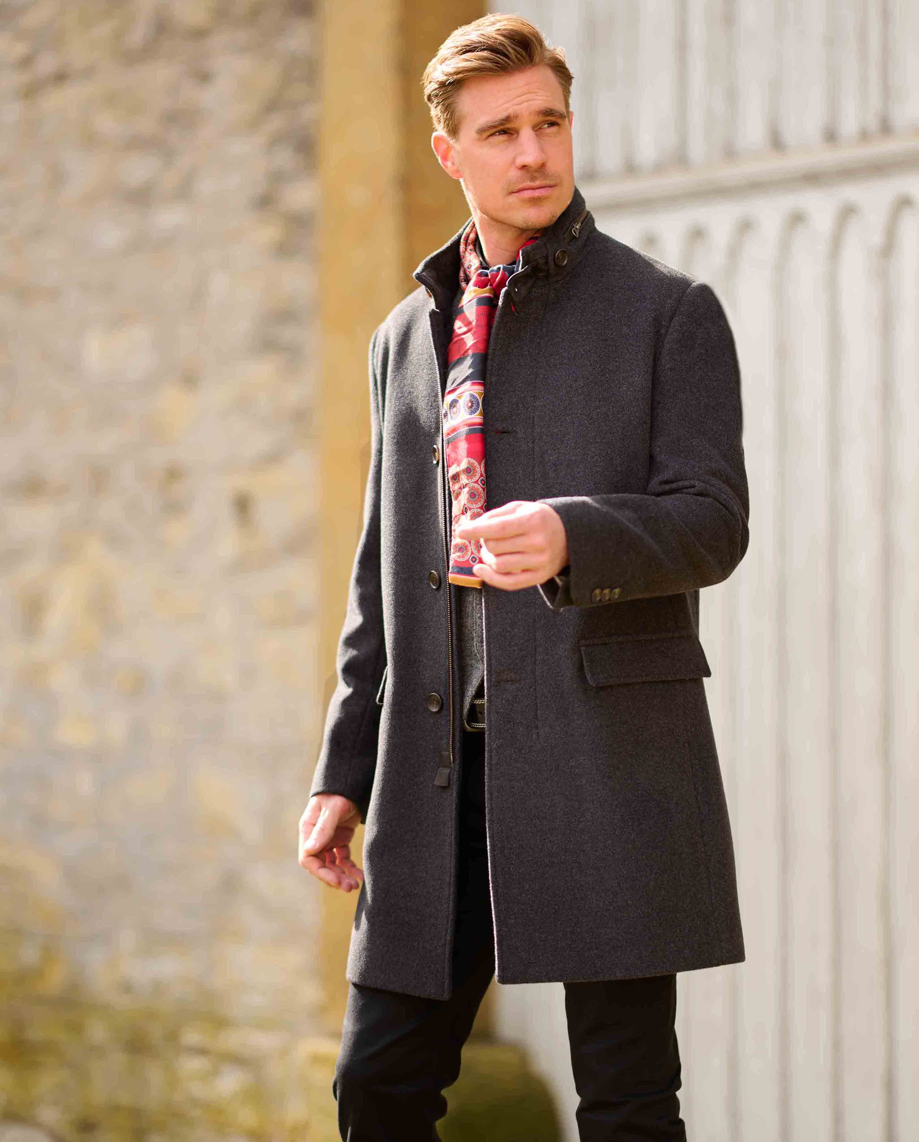 Woll-Kaschmir Mantel ''Paul'' für Herren in anthra