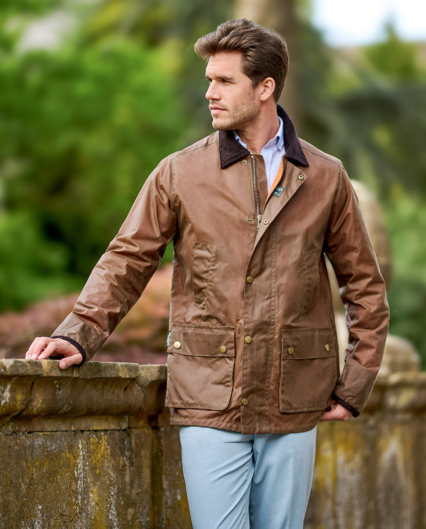 Lightweight men's wax jacket "Starberg" in sand