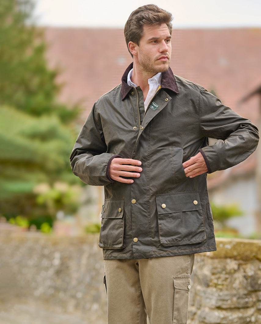 Lightweight men's wax jacket "Starberg" in olive