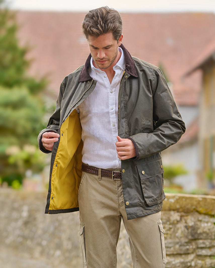 Lightweight men's wax jacket "Starberg" in olive