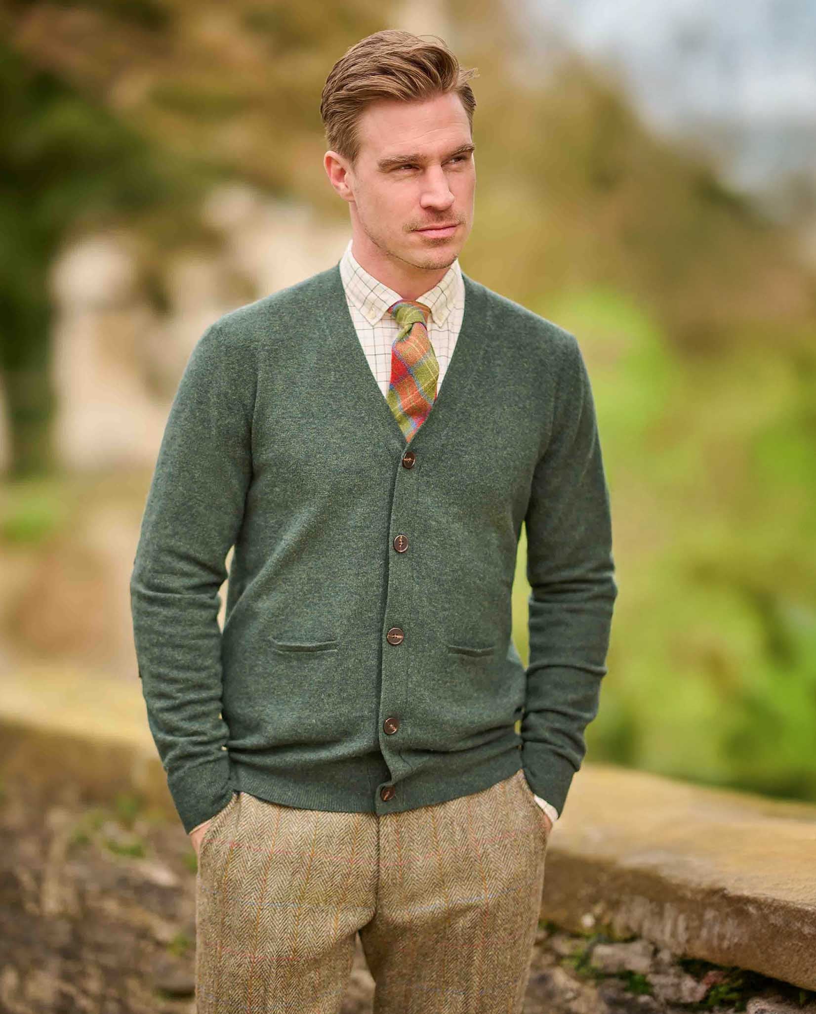 Men's Merino cardigan ''The Cardigan'' in forrest green