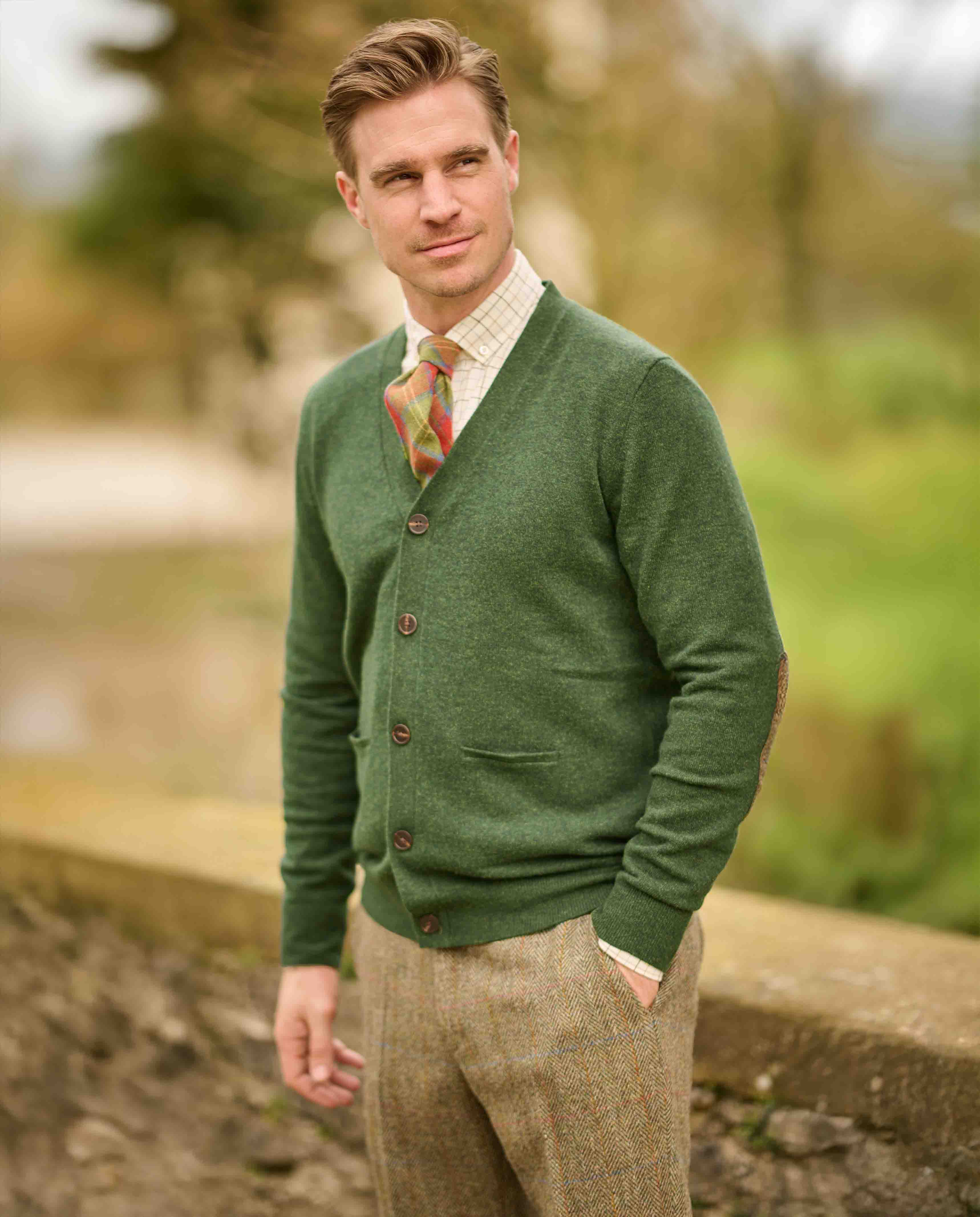 Men's Merino cardigan ''The Cardigan'' in racing green