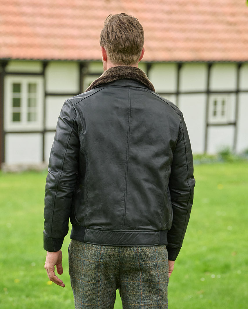 Black aviator blouson ''Jamy'' made of finest lamb nappa with genuine lambskin collar