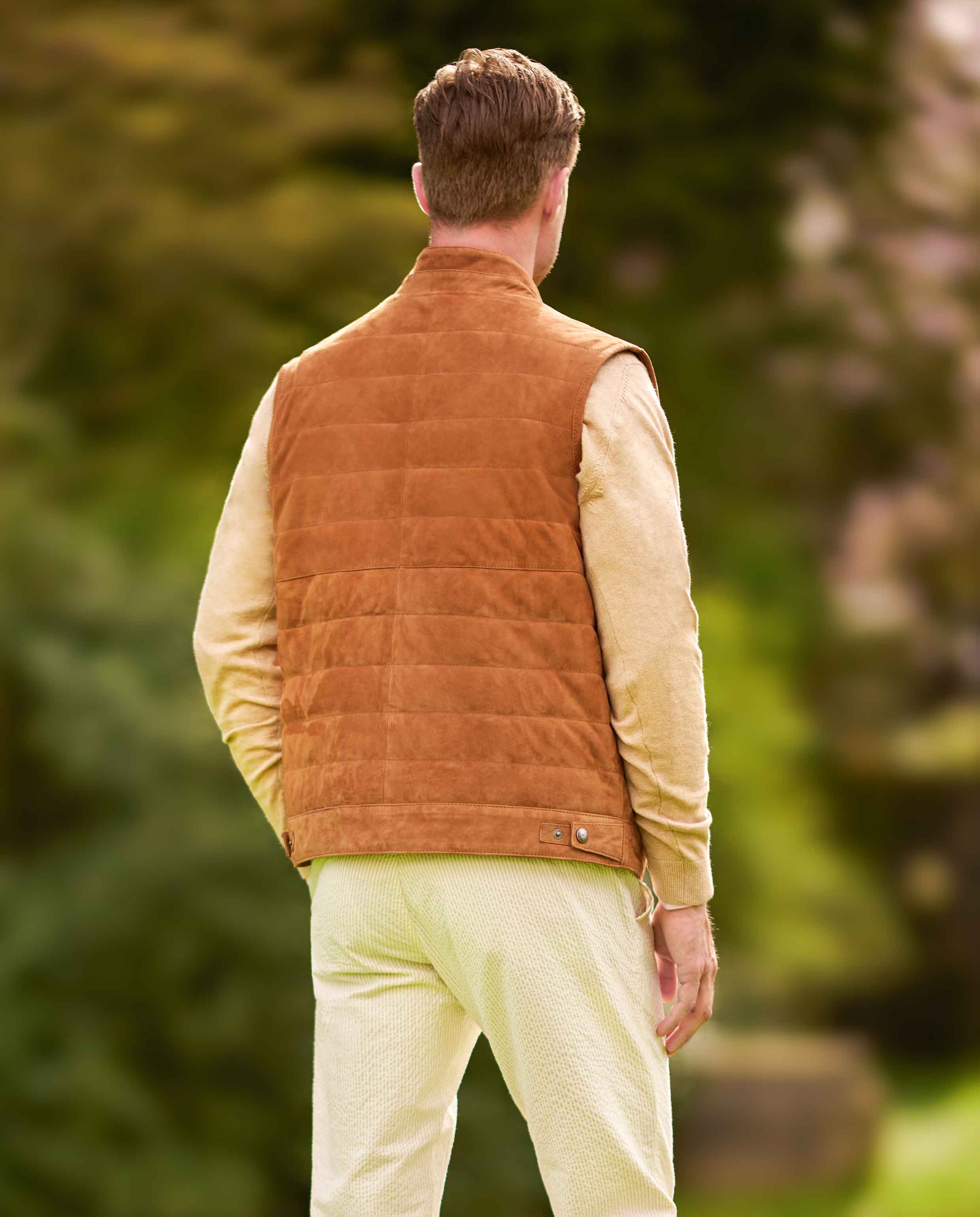 Men's leather vest ''Veikko'' made of goat suede in cognac