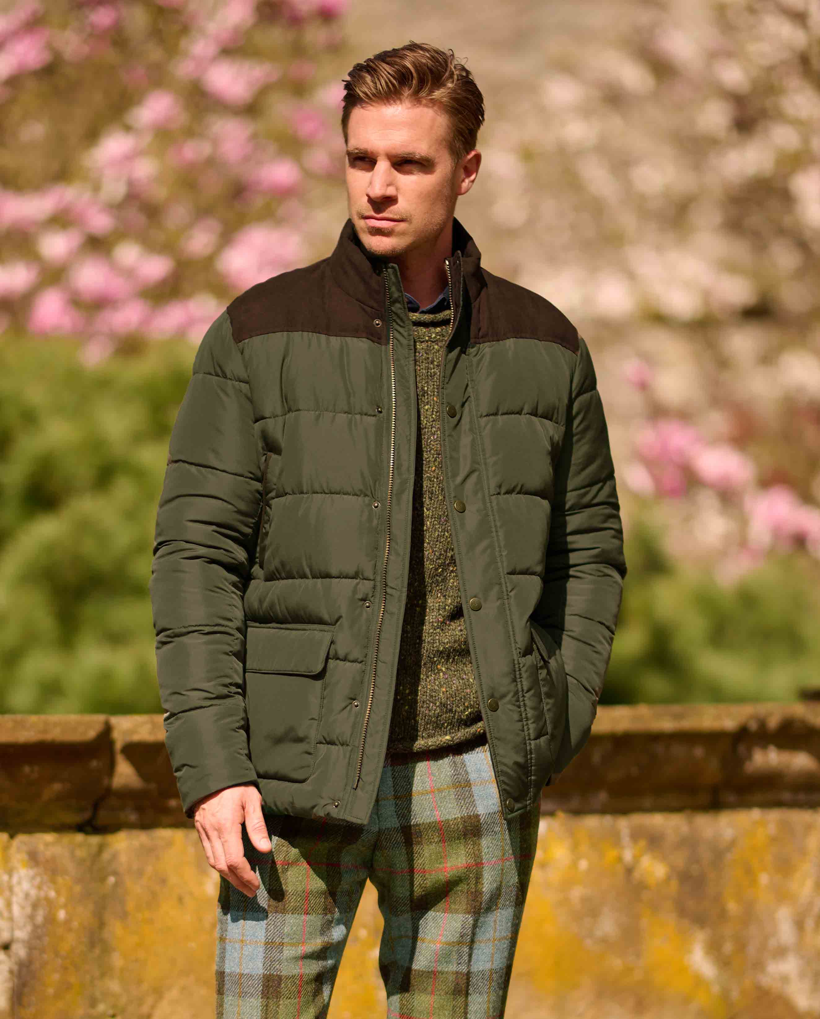 Men's quilted jacket "Norwich" with suede-look applications
