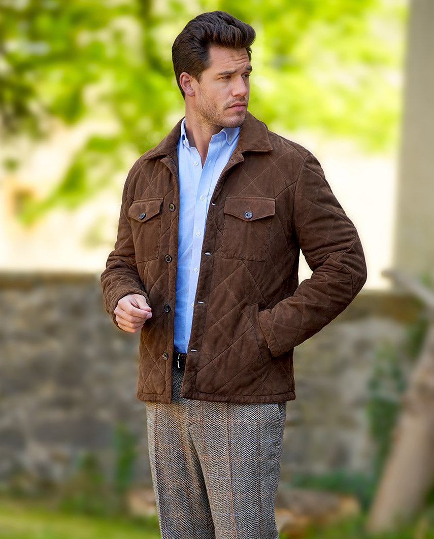 Men's leather jacket "Terry" made of genuine goat suede in brown