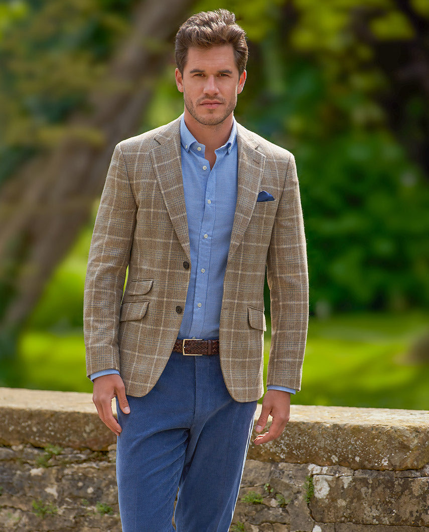 Men's jacket "London" made of pure cashmere in beige check