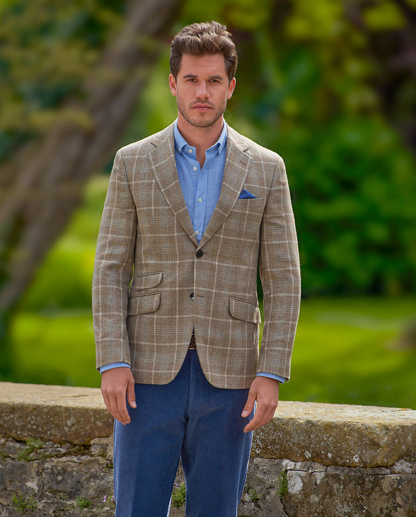 Men's jacket "London" made of pure cashmere in beige check