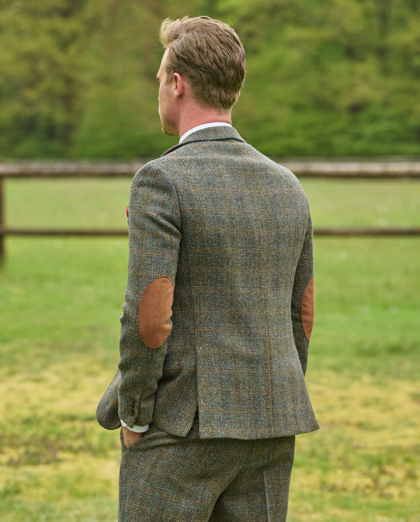 Harris Tweed Jacket "London" in Olive-Blue Overcheck