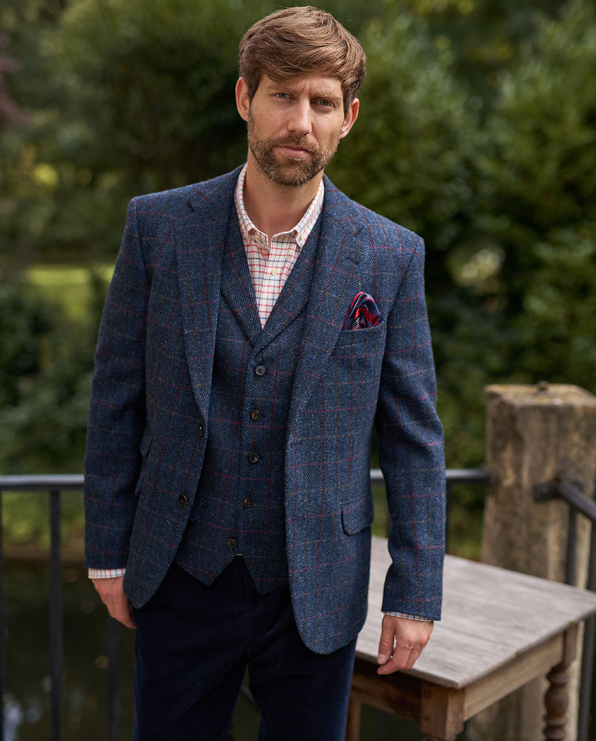 Harris Tweed Sakko ''London'' in red overcheck - Main Image