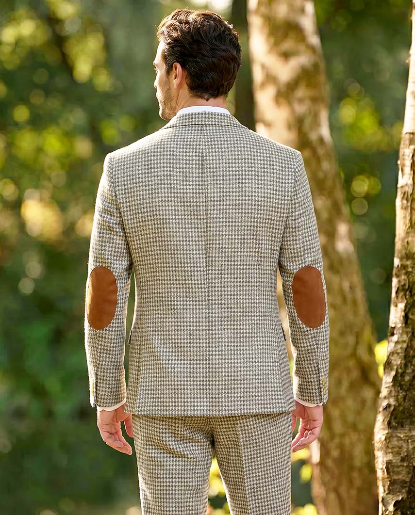 Harris Tweed Sakko "London" in grey-cream houndstooth