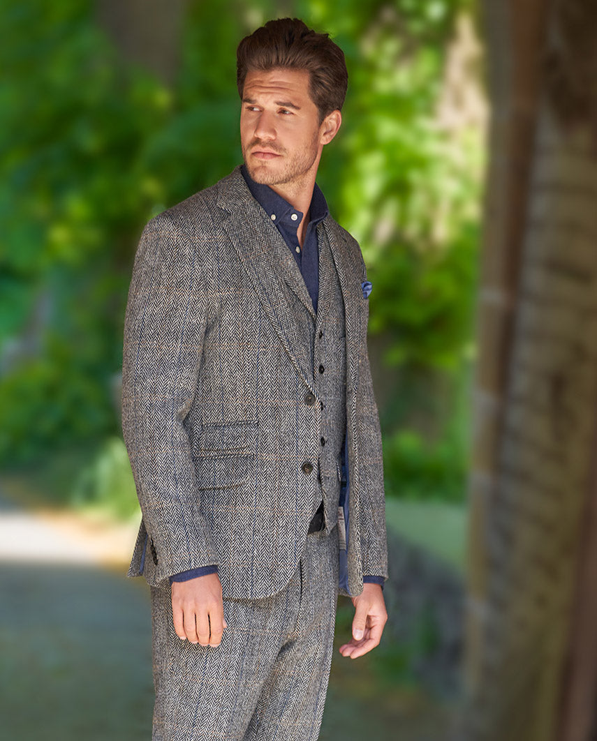 Harris Tweed Sakko ''London'' in grey Herringbone1