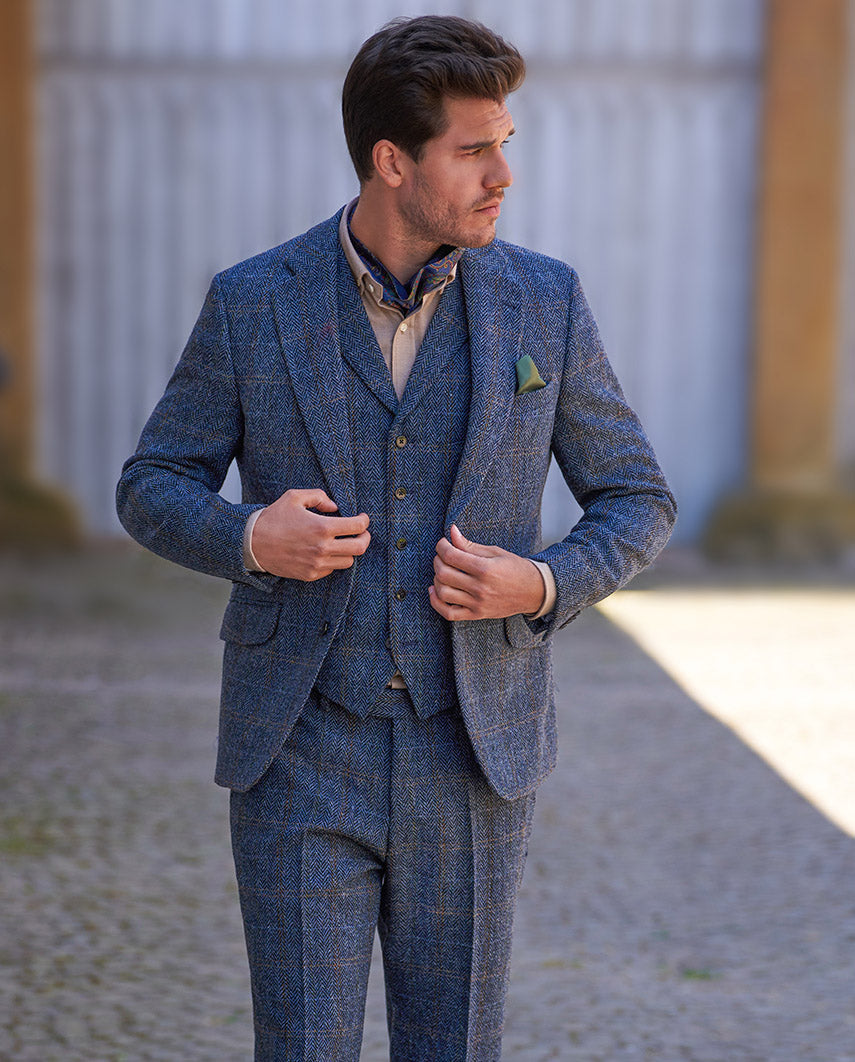 Harris Tweed Sakko ''London'' in grey-blue herringbone