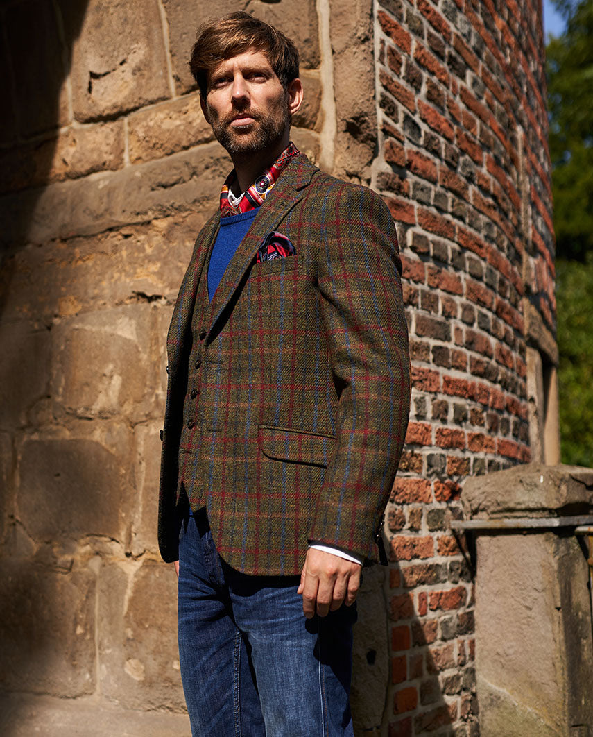 Harris Tweed jacket ''London'' in red-blue check