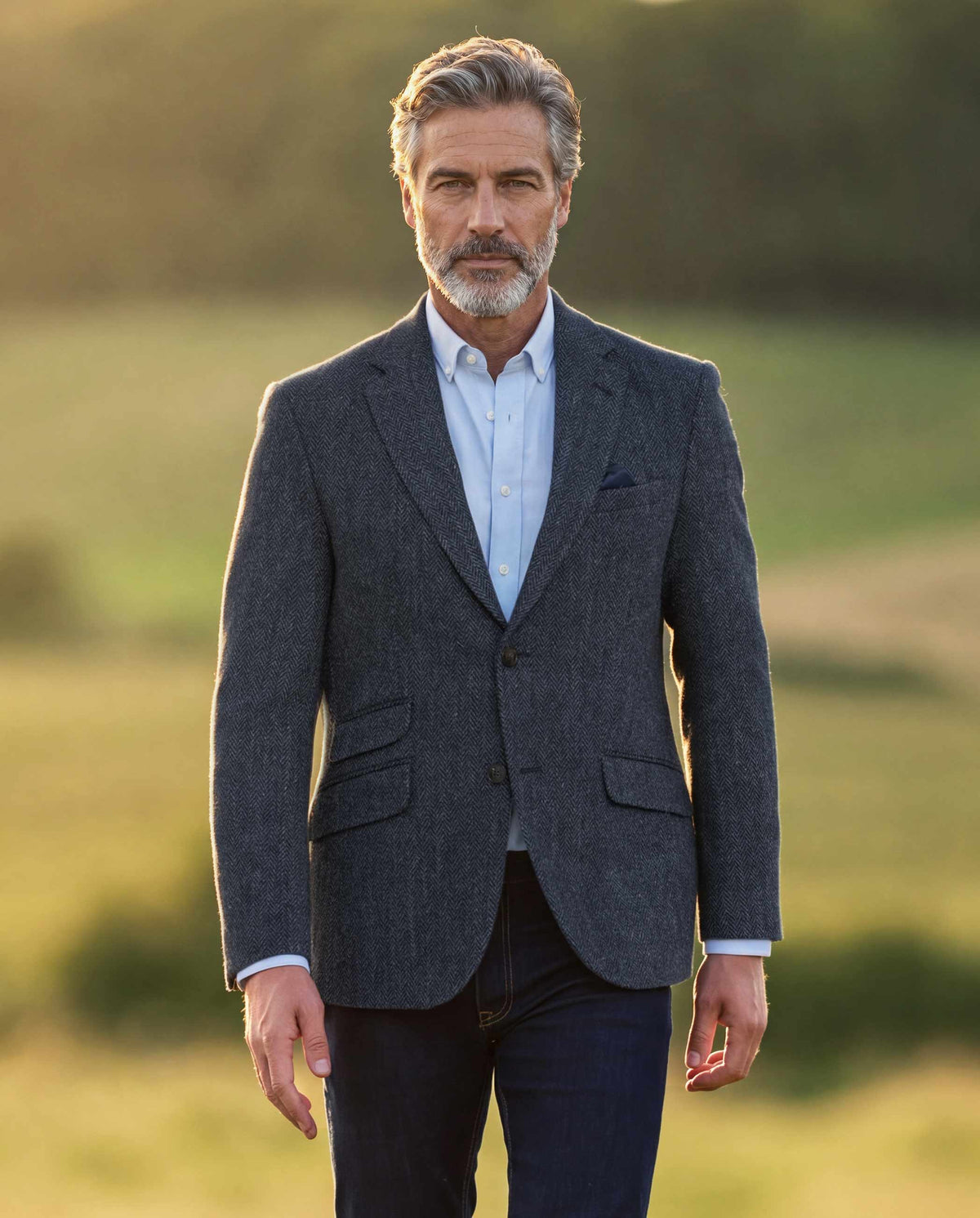 Harris Tweed colbert "London" in seastone navy herringbone