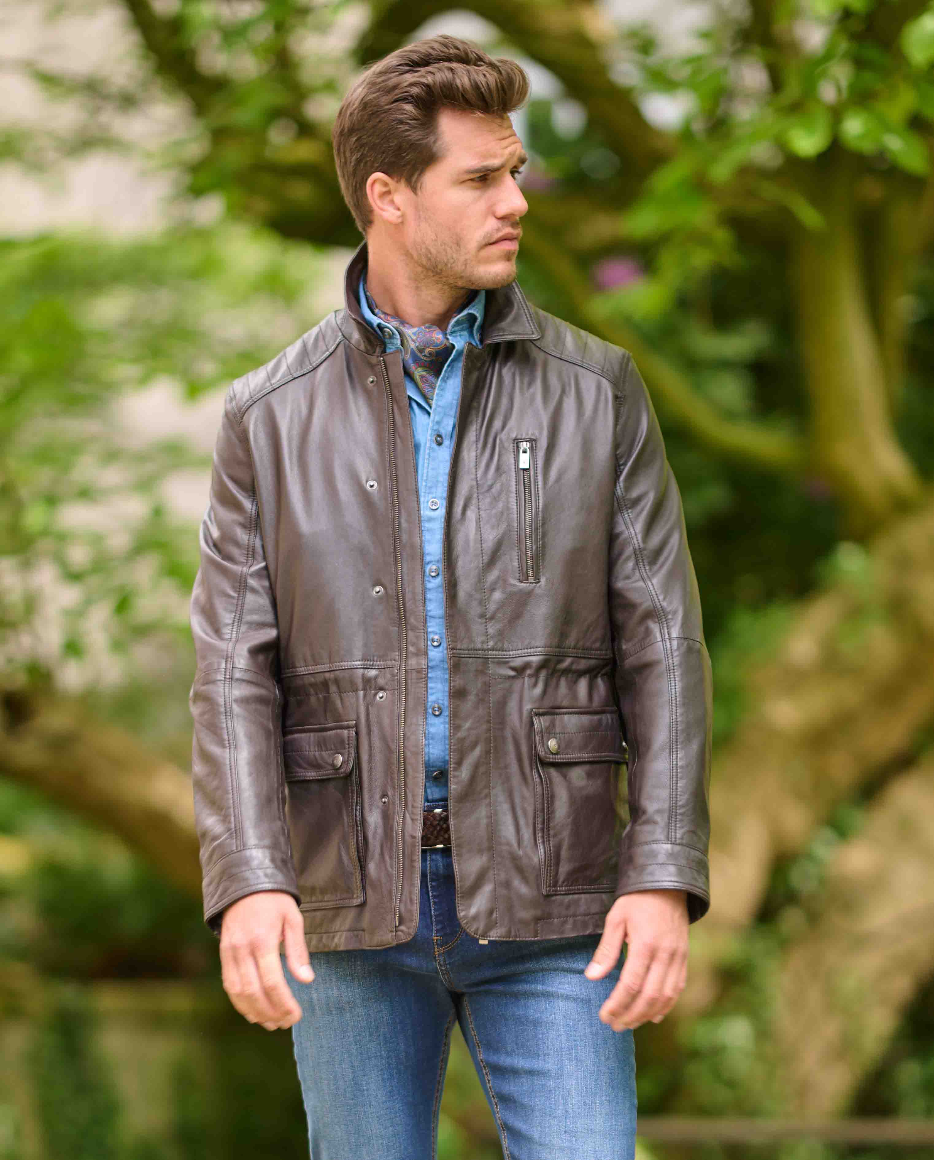 Men's leather jacket ''Seattle'' made of lamb nappa leather in dark brown
