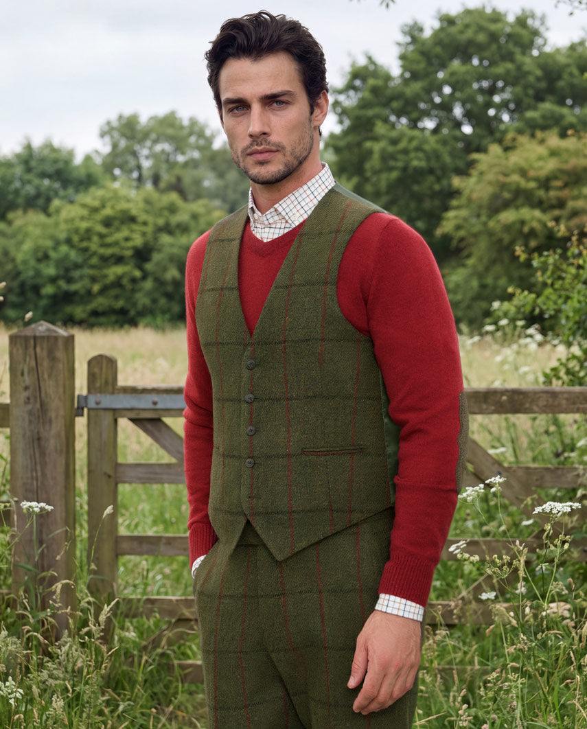 Tailor - Harris Tweed Weste mit Seidenrücken in "Green Overcheck"