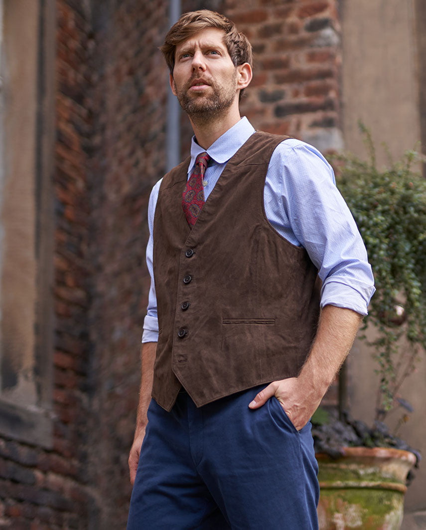 Herren Lederweste "Tailor" aus super softem Ziegenvelours in braun