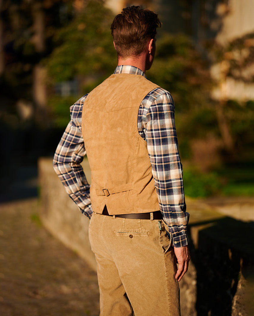 Herren Lederweste ”Tailor” aus super softem Ziegenvelours in beige