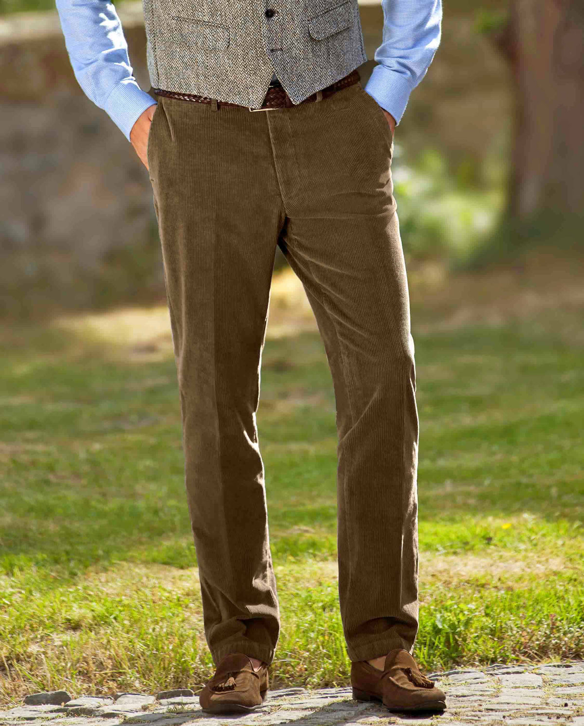 Heren ribbroek "Mr. Bradley" van fijn ribfluweel in mud
