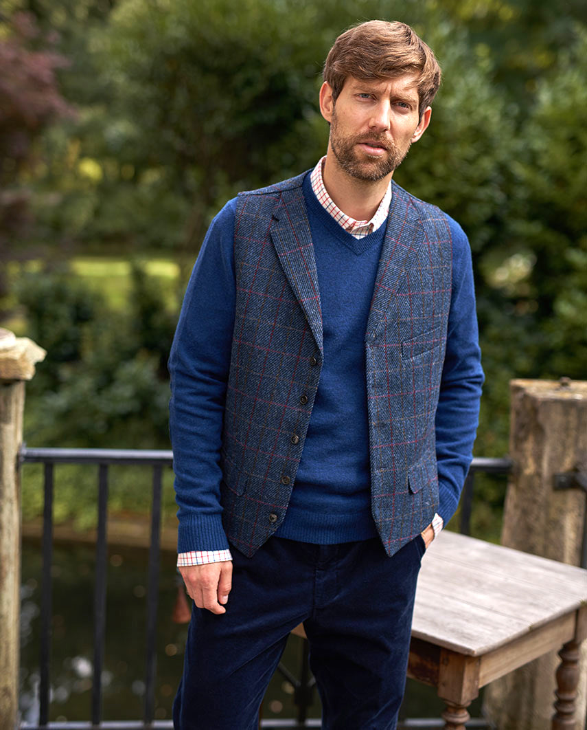 Harris Tweed waistcoat ''Wales'' in Scottish blue