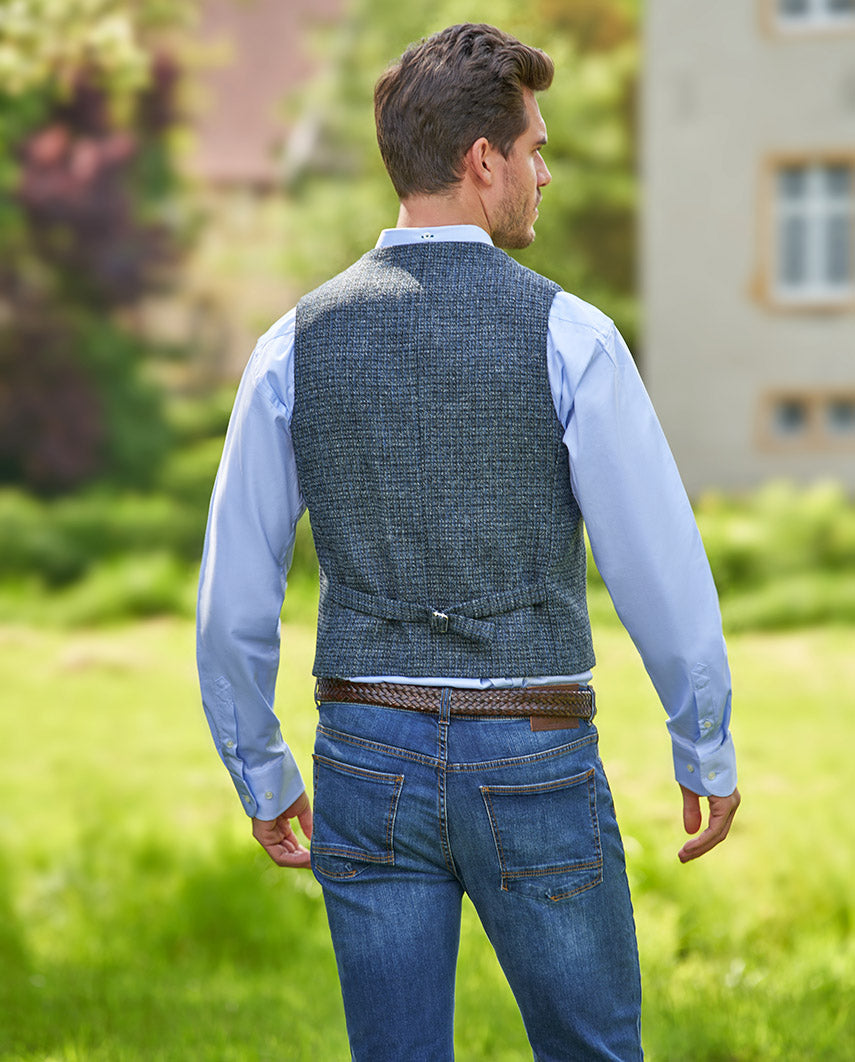 Harris Tweed Weste ''Wales'' in blue houndstooth