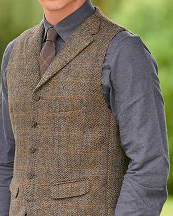 Harris Tweed Weste "Wales" in green blue Herringbone