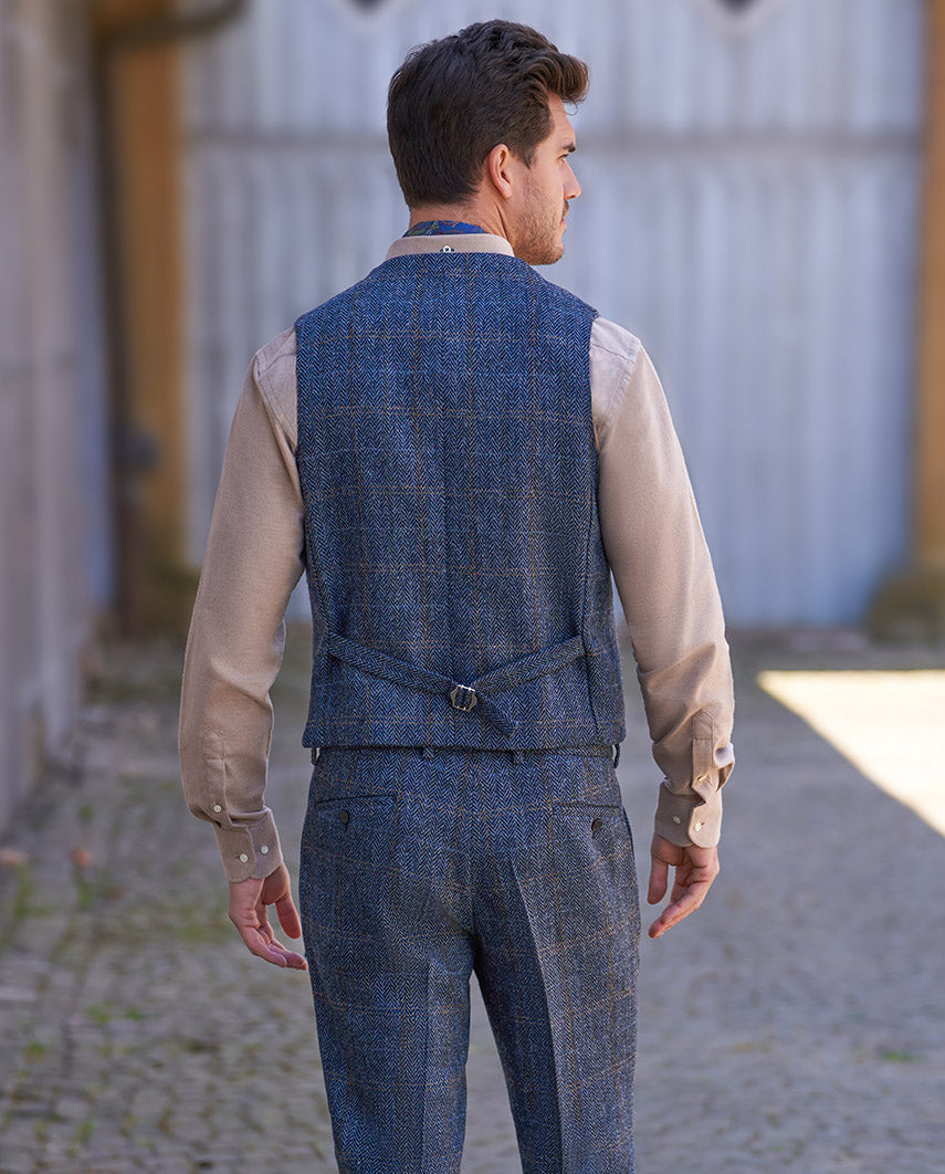Harris Tweed waistcoat "Wales" in grey-blue herringbone